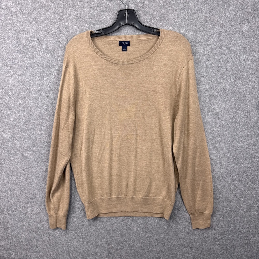 J.Crew Sweater Large Tan Camel Merino Wool Blend Crewneck Long Sleeve Knit